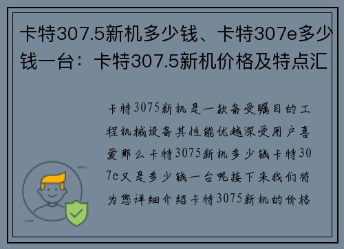 卡特307.5新机多少钱、卡特307e多少钱一台：卡特307.5新机价格及特点汇总